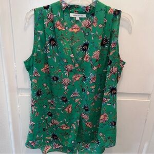 Rose & Olive Vibrant Green Floral Blouse Sz L